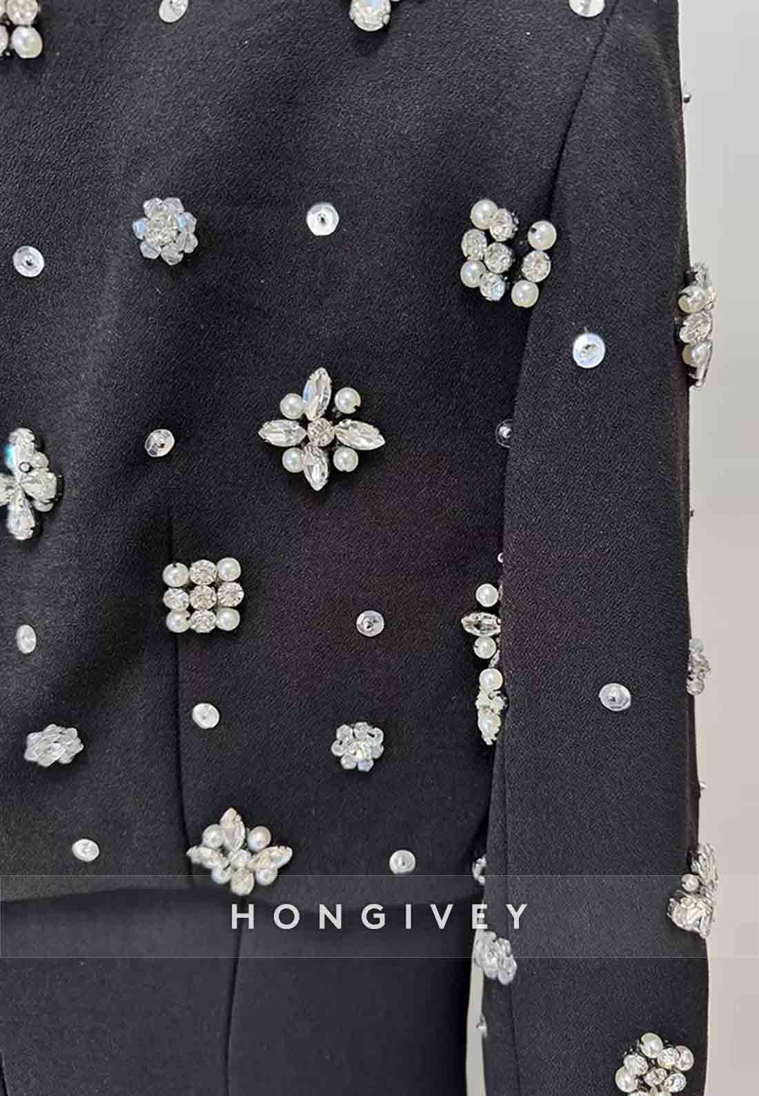 Floor-Length Column Back Zipper Formal Dresses with Pearls and Rhinestone