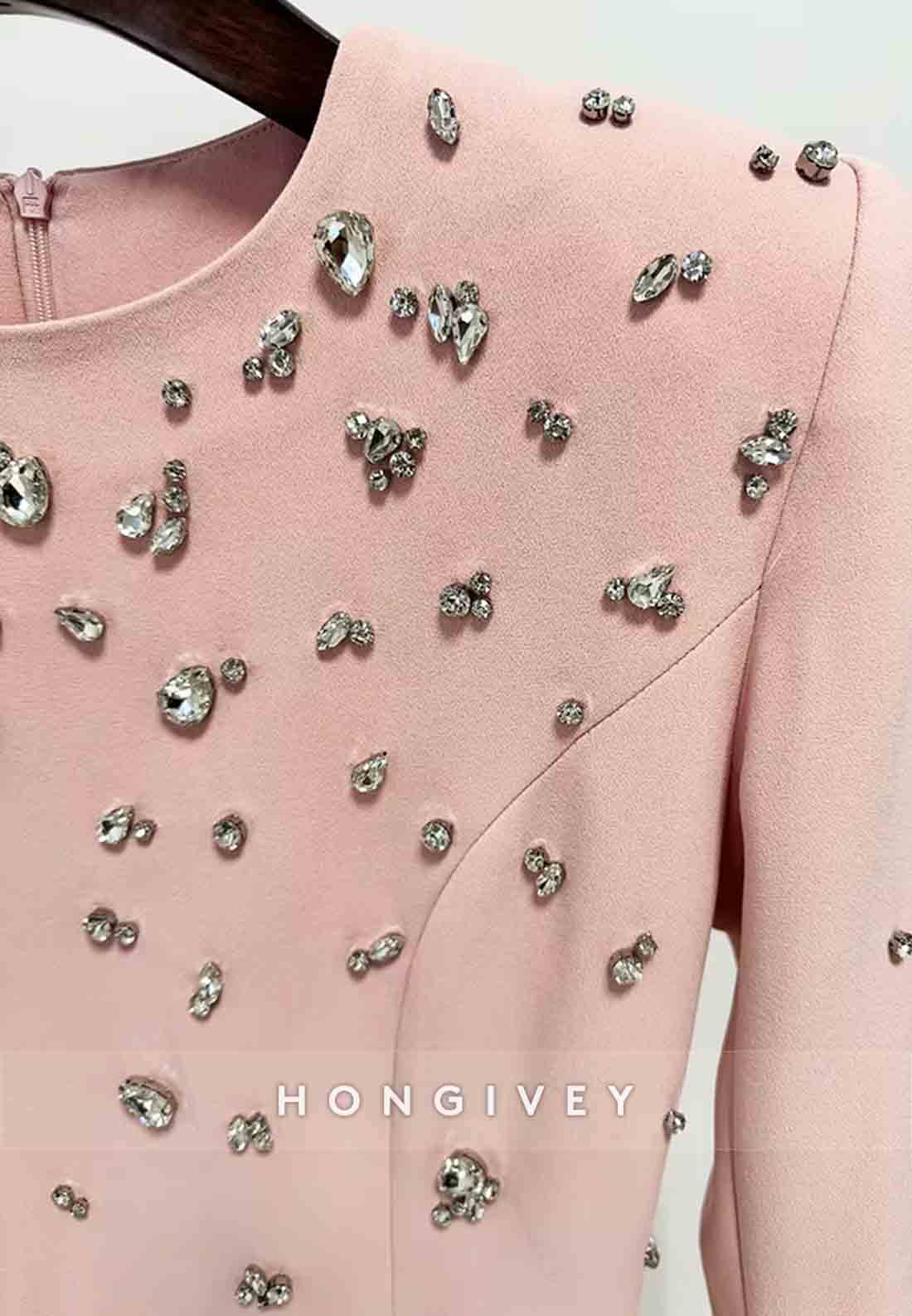 Long Sleeves Floor-Length Column Formal Gowns with Rhinestone