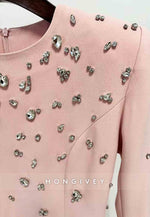 Long Sleeves Floor-Length Column Formal Gowns with Rhinestone