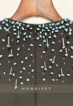 Long Sleeves A-Line Scoop Floor-Length Evening Gown with Blue Beading