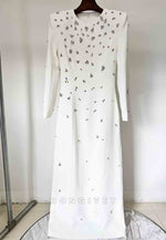 Long Sleeves Floor-Length Column Formal Gowns with Rhinestone