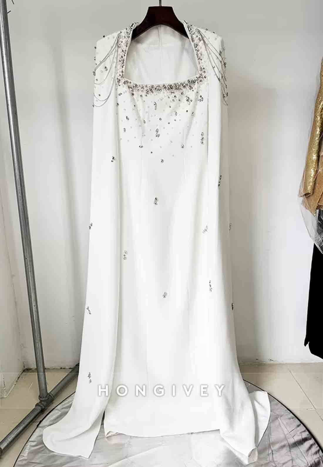 Long Sleeves A-Line Floor-Length Empire Evening Gown with Rhinestone