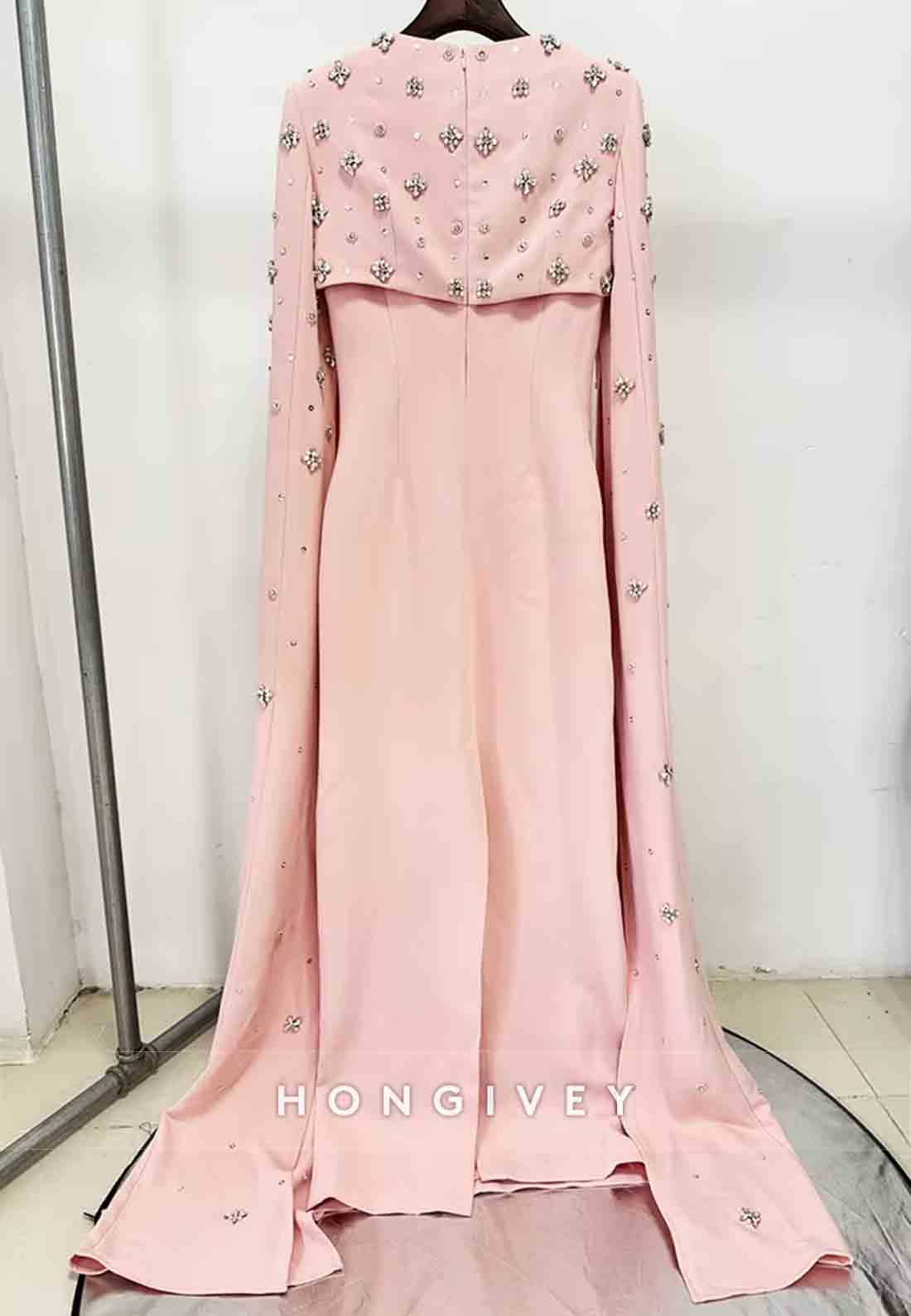 Floor-Length Column Back Zipper Formal Dresses with Pearls and Rhinestone