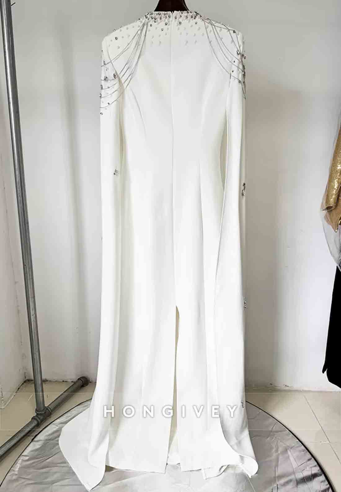 Long Sleeves A-Line Floor-Length Empire Evening Gown with Rhinestone