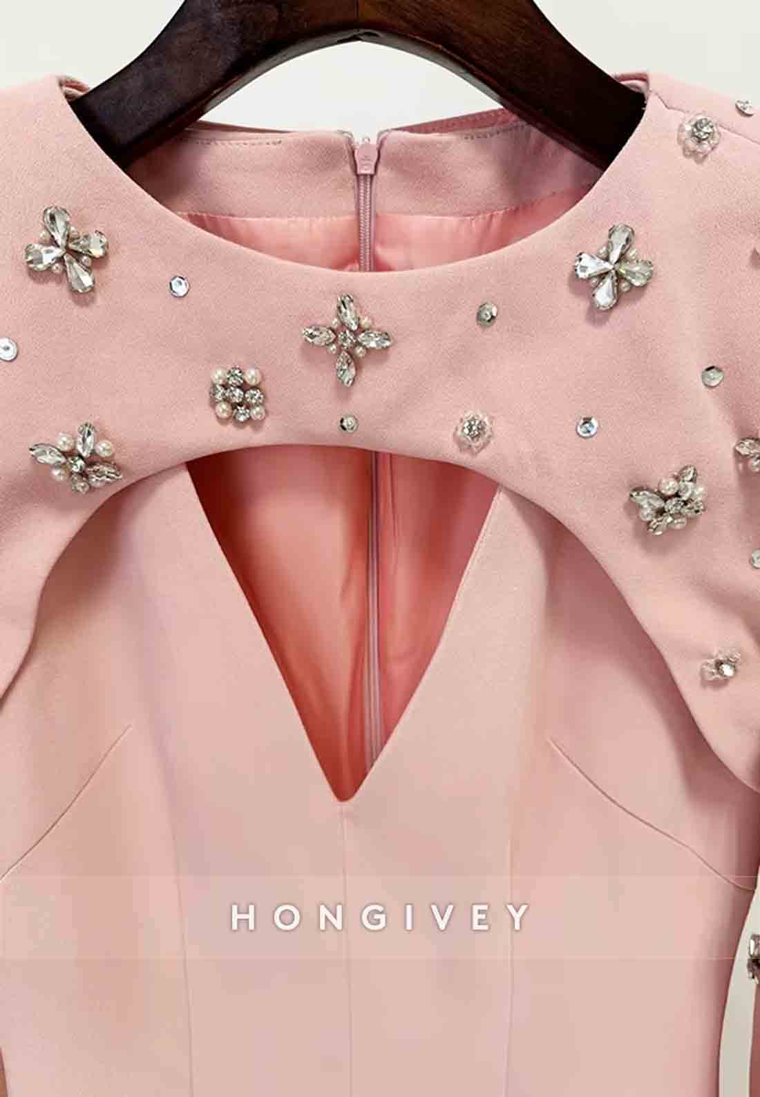 Floor-Length Column Back Zipper Formal Dresses with Pearls and Rhinestone