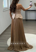 Strapless A-Line Floor-Length Evening Gowns with Beaded Corset and Ruffles