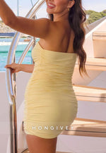 Yellow Strapless Sweetheart Sheath Mini Homecoming Dress with Ruffles
