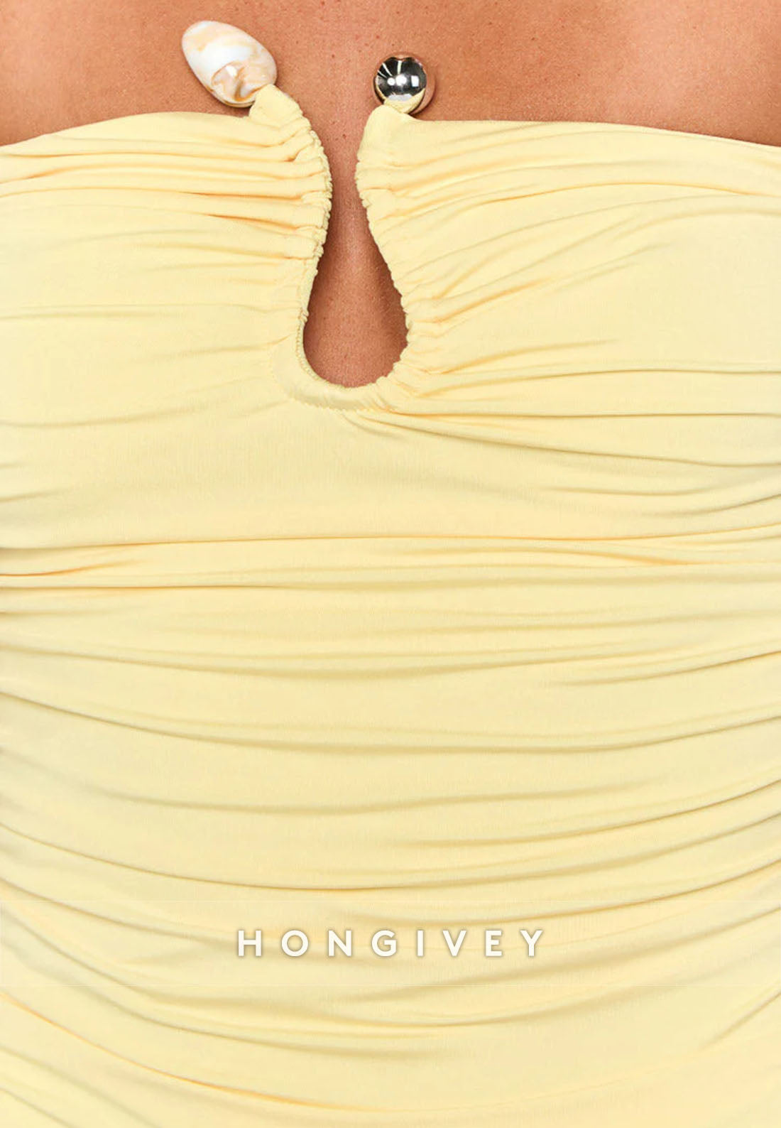 Yellow Strapless Sweetheart Sheath Mini Homecoming Dress with Ruffles