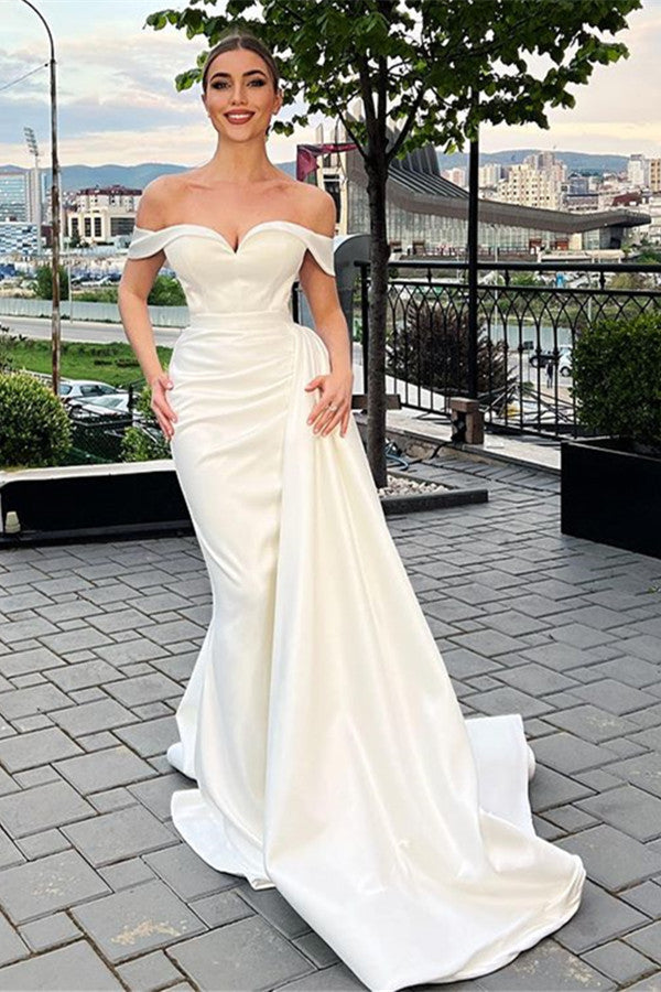 Mermaid Wedding Dress Off the Shoulder Satin Formal Dress