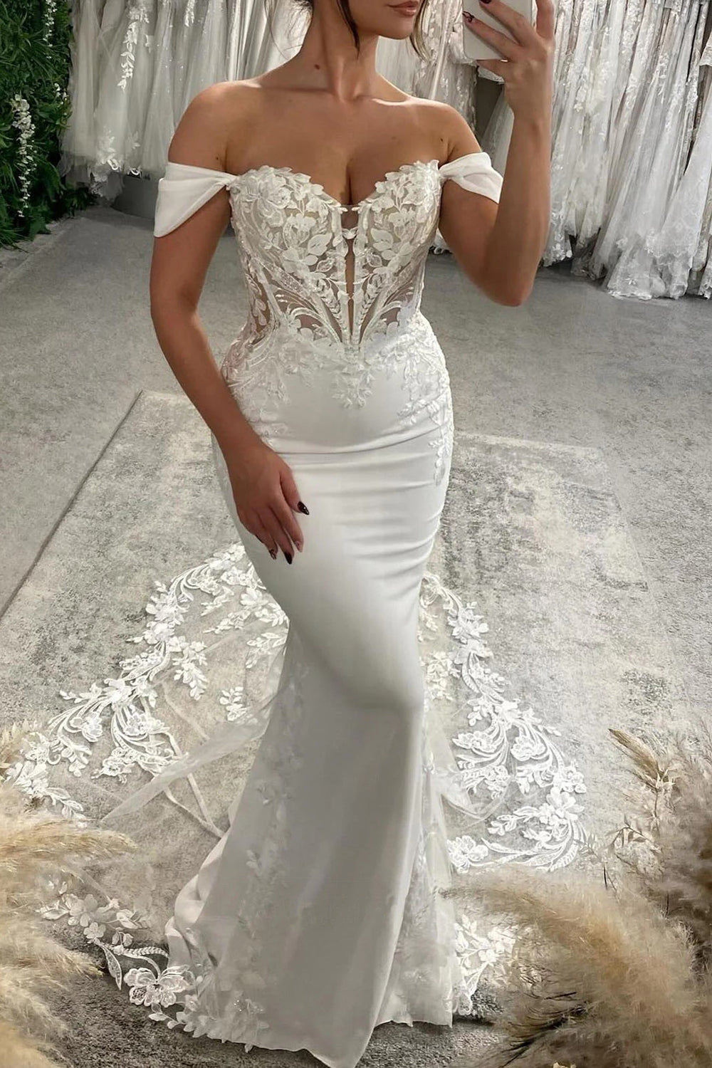 Mermaid Appliqued Sweetheart Boho Wedding Dress With Court Train
