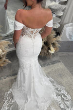 Mermaid Appliqued Sweetheart Boho Wedding Dress With Court Train