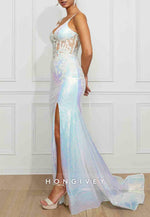 Shoulder Flower Glitter Mermaid Prom Dresses Sequined Formal Dress