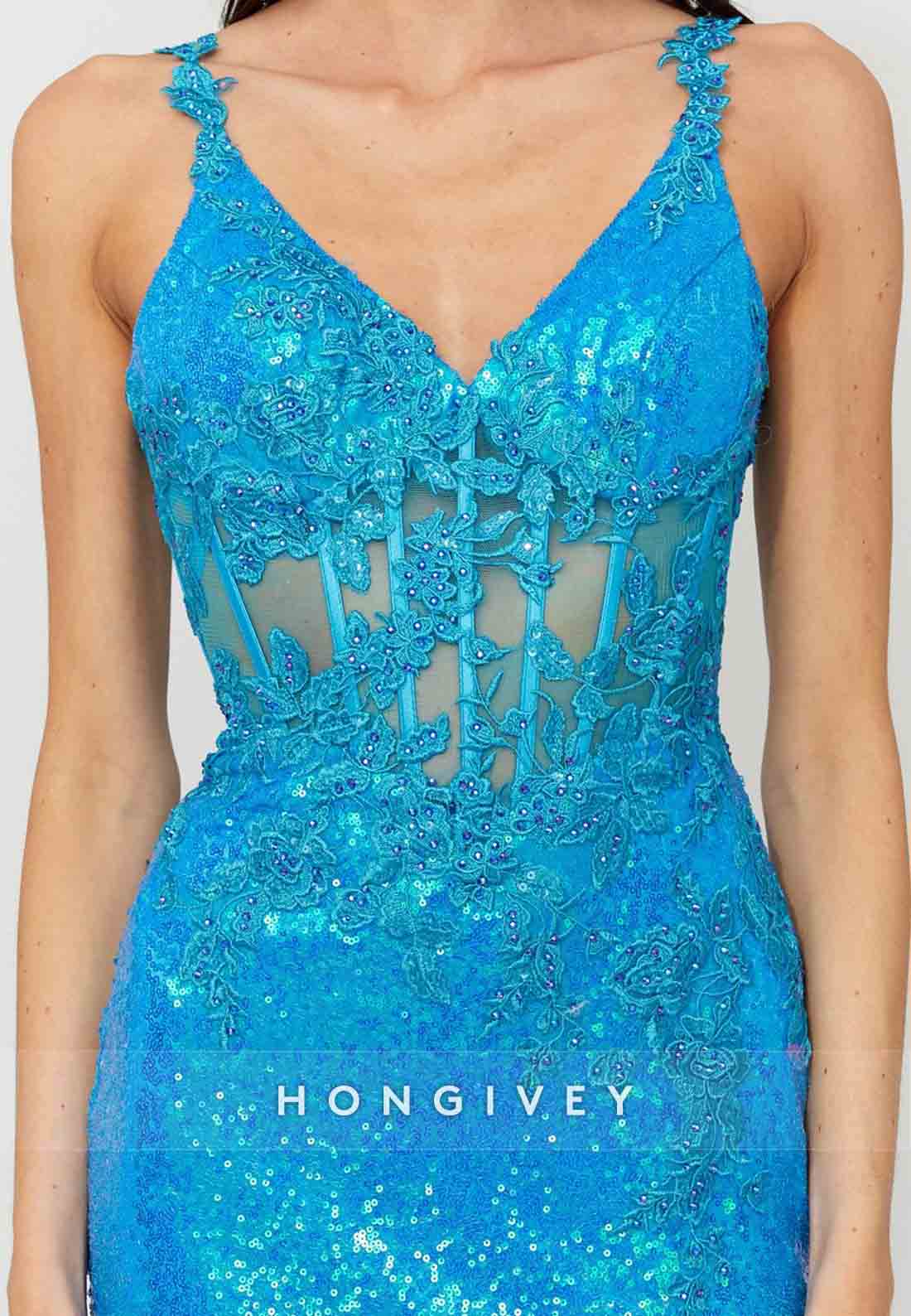 Shoulder Flower Glitter Mermaid Prom Dresses Sequined Formal Dress