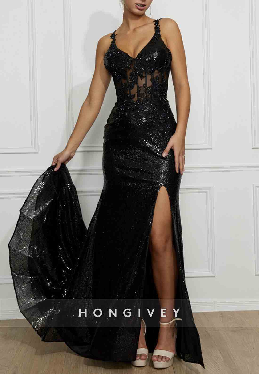 Shoulder Flower Glitter Mermaid Prom Dresses Sequined Formal Dress