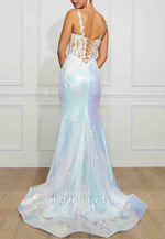 Shoulder Flower Glitter Mermaid Prom Dresses Sequined Formal Dress