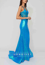 Shoulder Flower Glitter Mermaid Prom Dresses Sequined Formal Dress