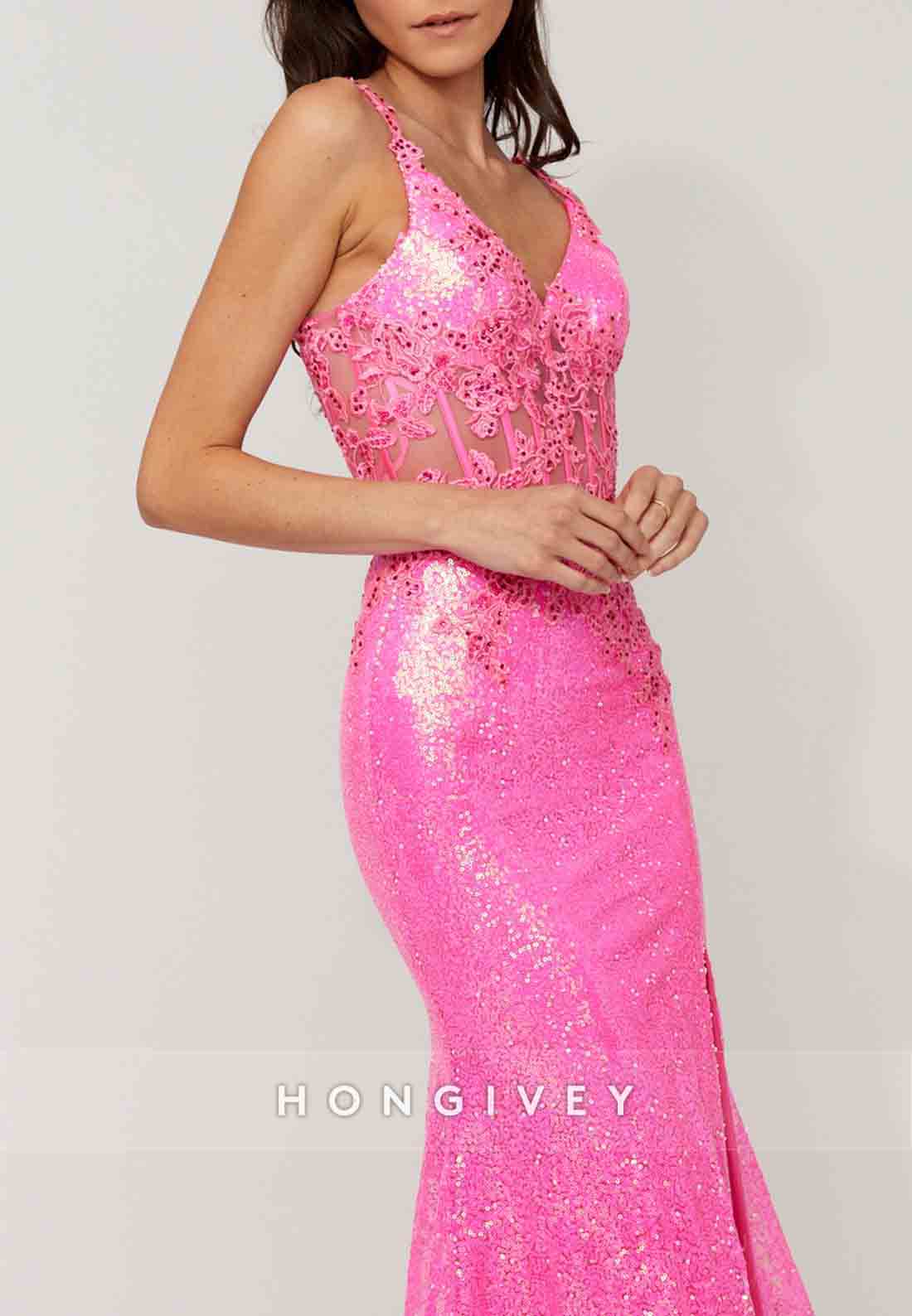 Shoulder Flower Glitter Mermaid Prom Dresses Sequined Formal Dress
