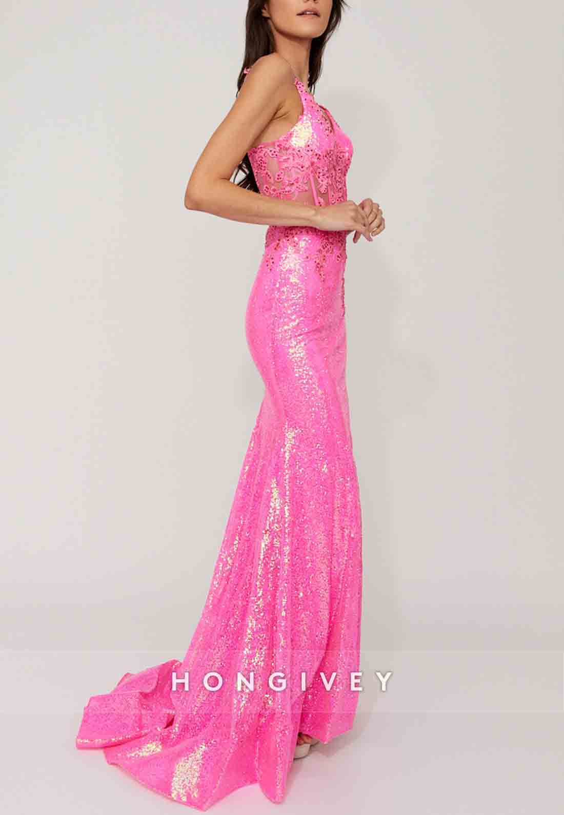 Shoulder Flower Glitter Mermaid Prom Dresses Sequined Formal Dress