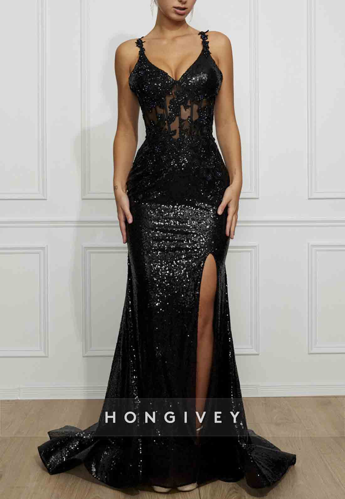 Shoulder Flower Glitter Mermaid Prom Dresses Sequined Formal Dress