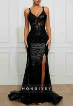 Shoulder Flower Glitter Mermaid Prom Dresses Sequined Formal Dress