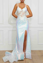 Shoulder Flower Glitter Mermaid Prom Dresses Sequined Formal Dress