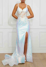Shoulder Flower Glitter Mermaid Prom Dresses Sequined Formal Dress