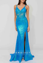 Shoulder Flower Glitter Mermaid Prom Dresses Sequined Formal Dress