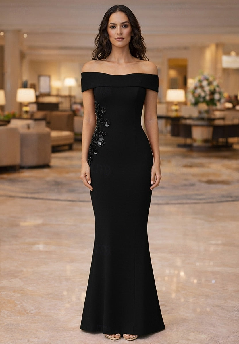 Sparkle Flowers Off the Shoulder Sleeveless Mermaid Evening Dress