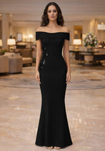 Sparkle Flowers Off the Shoulder Sleeveless Mermaid Evening Dress