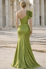 Flowers One Shoulder Sleeveless Mermaid Evening Gown Mother of the Bride Dress