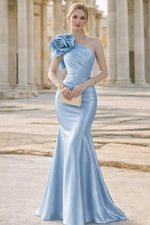 Flowers One Shoulder Sleeveless Mermaid Evening Gown Mother of the Bride Dress