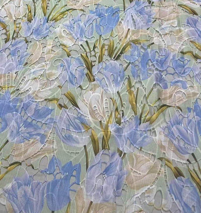 O-Neck Floral Print Long Sleeve Mermaid Side Slit Mother of the Bride Dress