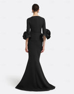 V-Neck Ruffle 3/4 Sleeve Mermaid Evening Gown Mother of the Bride Dress