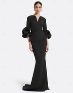 V-Neck Ruffle 3/4 Sleeve Mermaid Evening Gown Mother of the Bride Dress