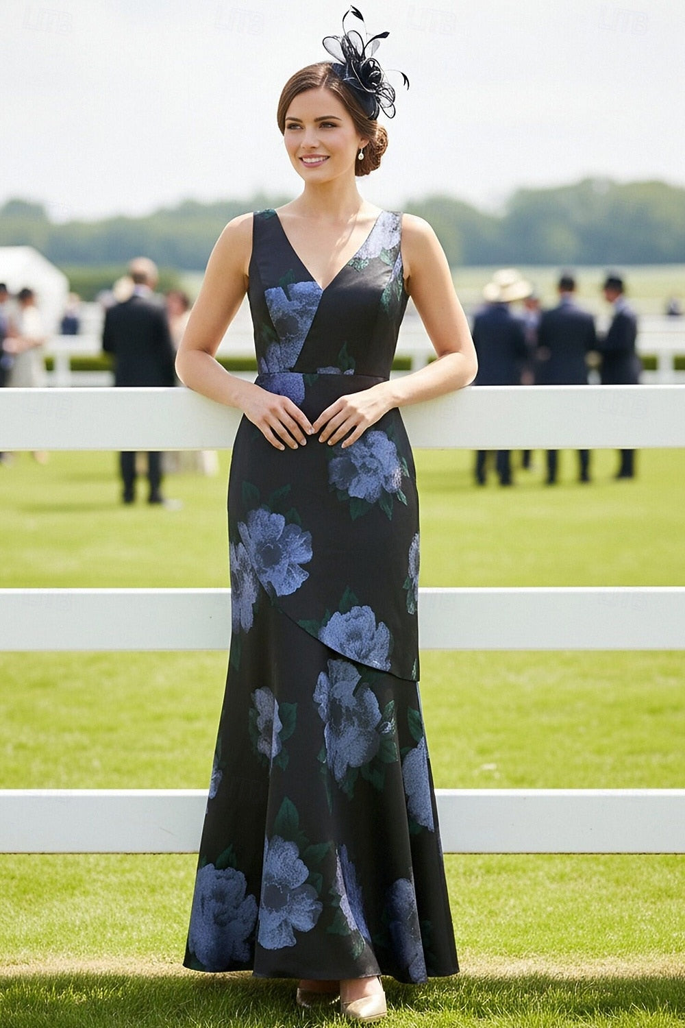 V-Neck Sleeveless Flowers Floral Print Mermaid Evening Dress