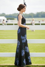 V-Neck Sleeveless Flowers Floral Print Mermaid Evening Dress