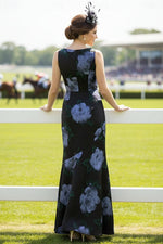 V-Neck Sleeveless Flowers Floral Print Mermaid Evening Dress