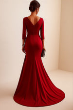V-Neck 3/4 Sleeve Mermaid Floor-Length Women Evening Dress