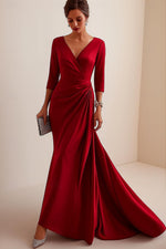 V-Neck 3/4 Sleeve Mermaid Floor-Length Women Evening Dress