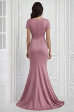 Simple V-Neck Half Sleeve Mermaid Evening Gown Mother of the Bride Dress