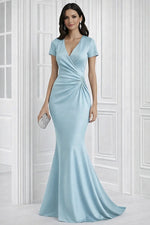 Simple V-Neck Half Sleeve Mermaid Evening Gown Mother of the Bride Dress