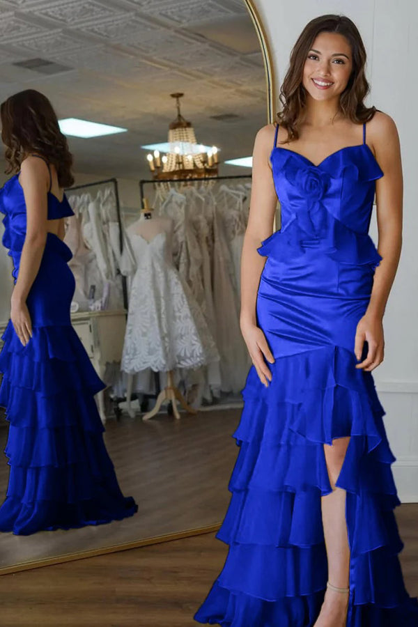 Mermaid V-Neck Ruffle Chiffon Yellow Flower Prom Dress