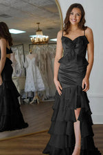 Mermaid V-Neck Ruffle Chiffon Yellow Flower Prom Dress