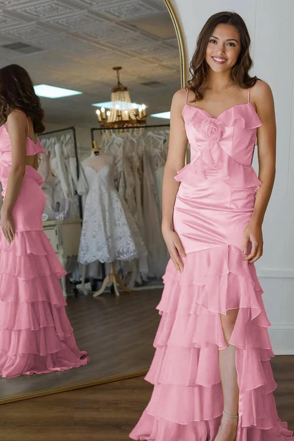 Mermaid V-Neck Ruffle Chiffon Yellow Flower Prom Dress