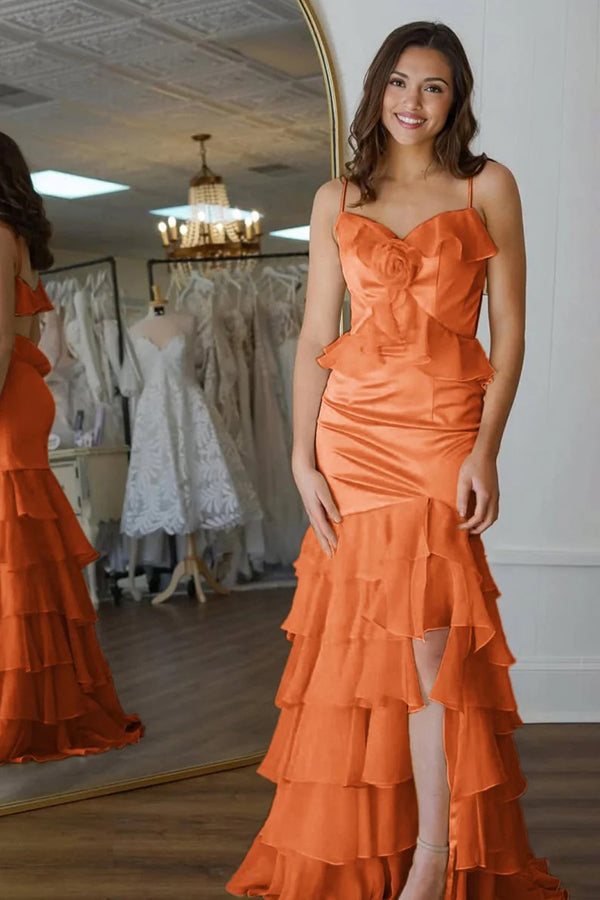 Mermaid V-Neck Ruffle Chiffon Yellow Flower Prom Dress