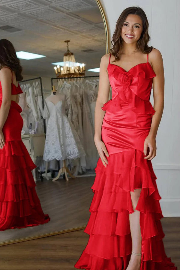 Mermaid V-Neck Ruffle Chiffon Yellow Flower Prom Dress