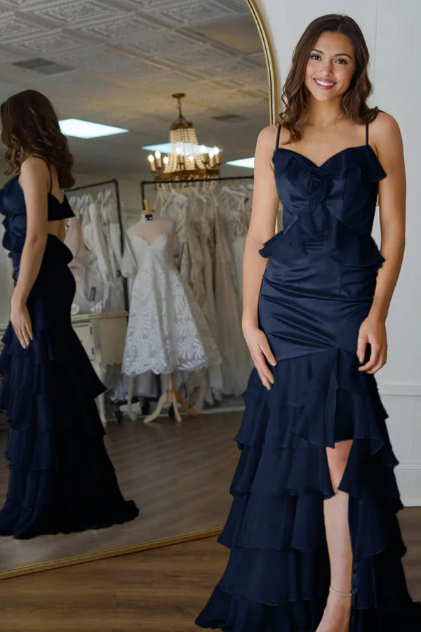 Mermaid V-Neck Ruffle Chiffon Yellow Flower Prom Dress