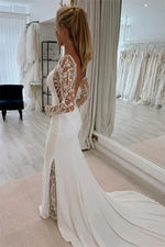 Mermaid V Neck Long Sleeves Lace Appliques Wedding Dress Bridal Gown