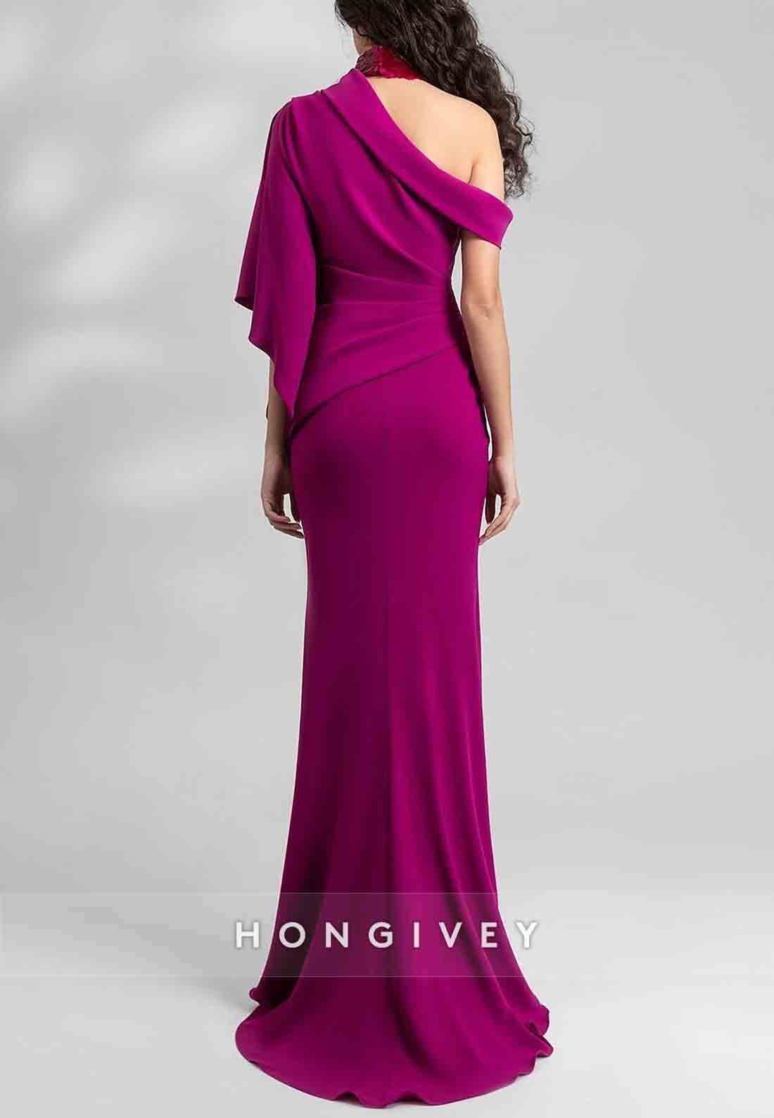 Formal One Shoulder Chiffon Mermaid Wedding Guest Dresses Elegant Dress with Pleats