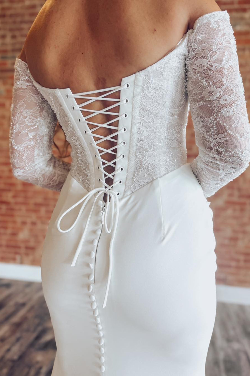 Mermaid Satin Lace Boho Wedding Dresses Long Sleeves Beach Wedding Gowns for Women